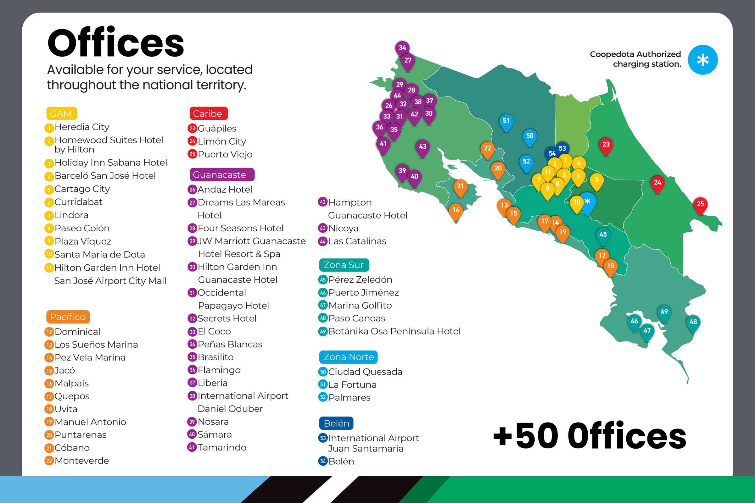 Map of rental offices across Costa Rica