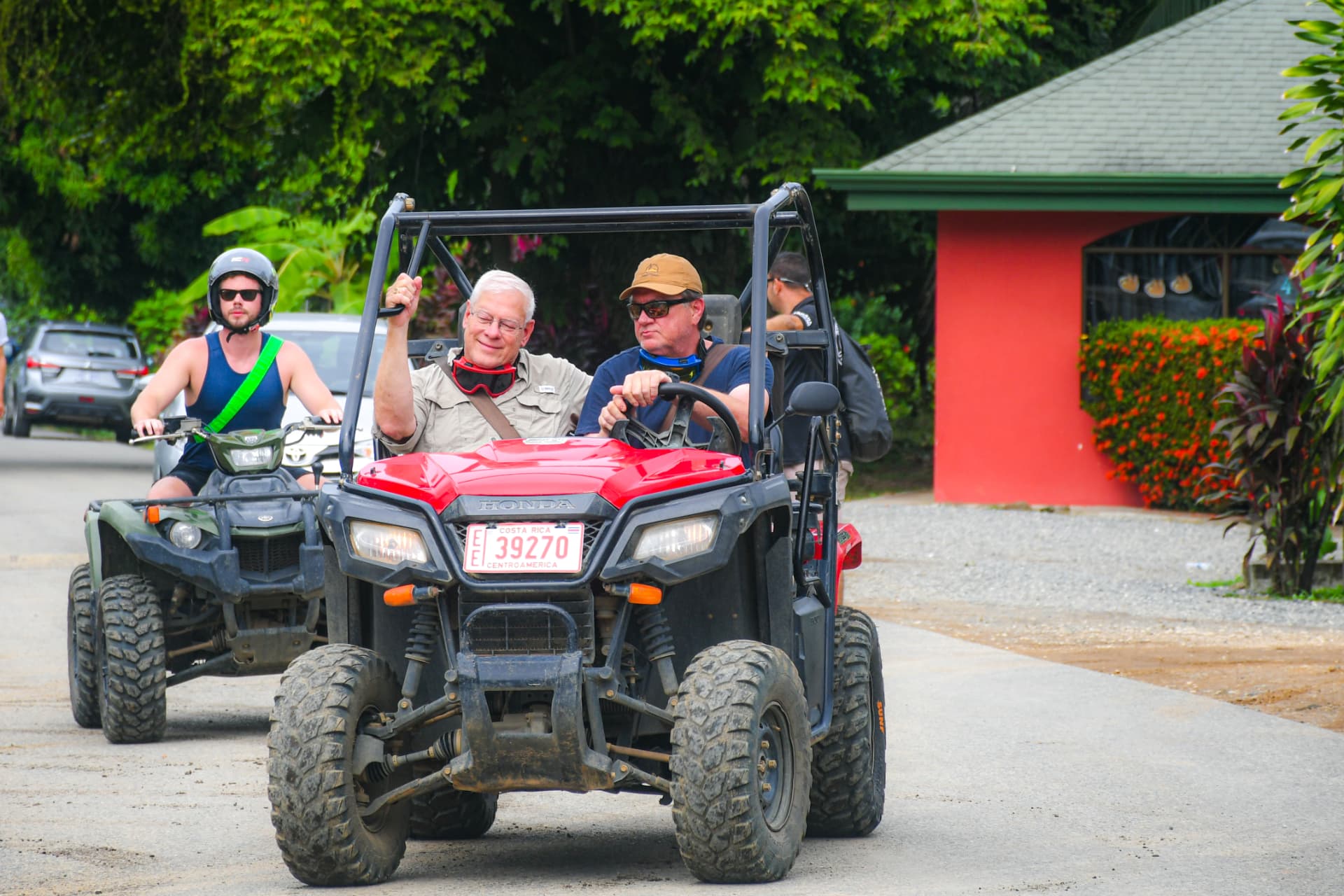 Guests setting off in an ATV and side-by-side